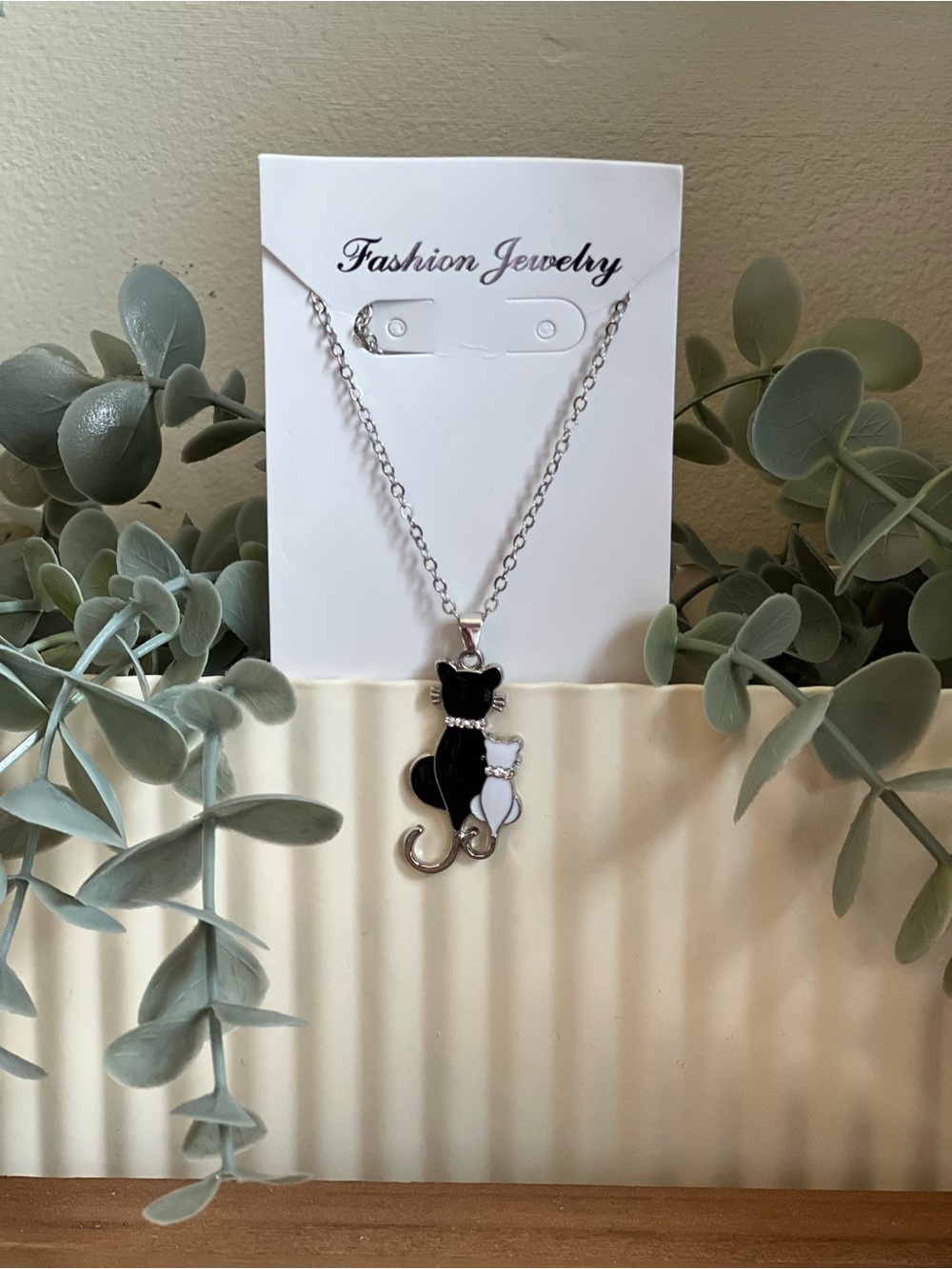 Cat Black and White Pendant Necklace